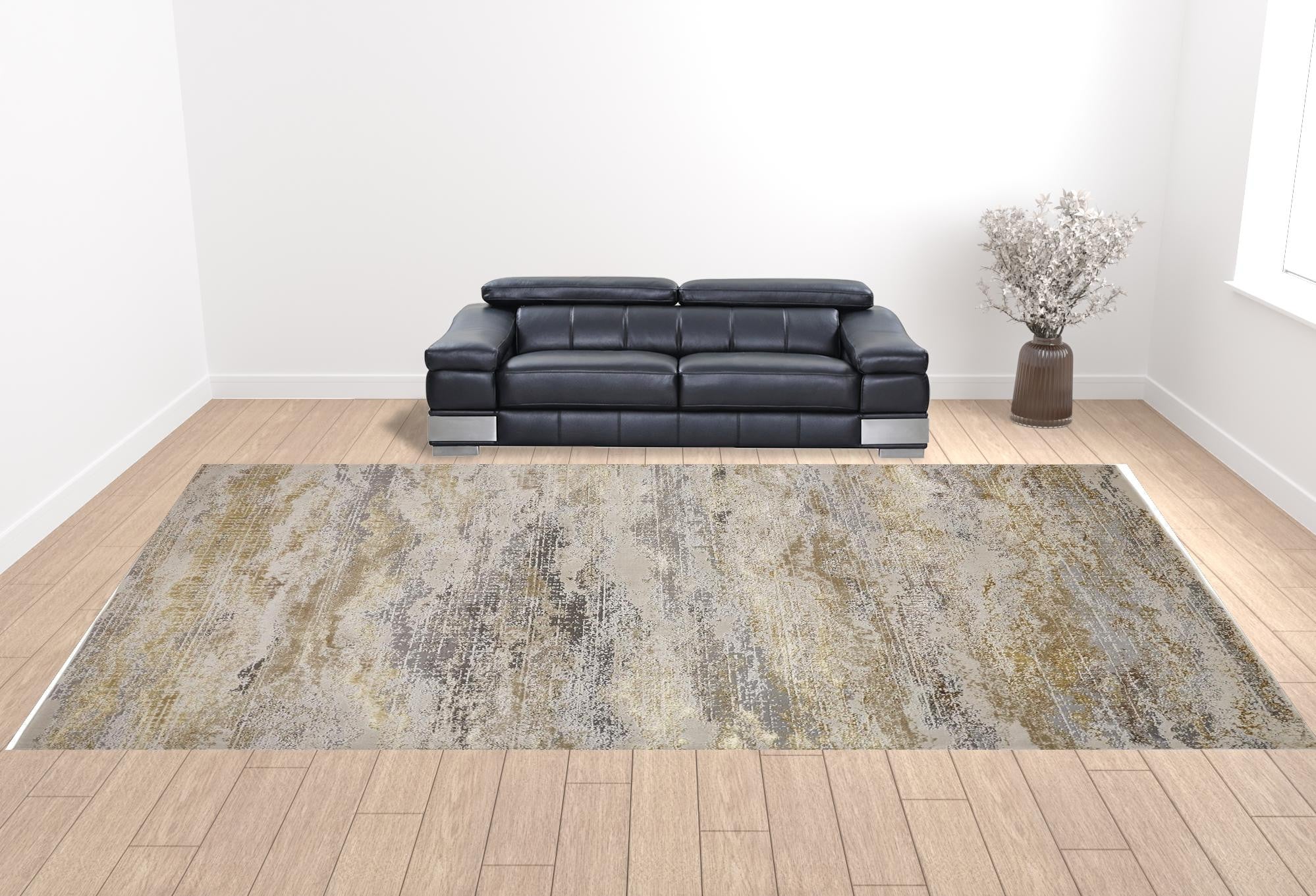 Gold Gray And Ivory Abstract Area Rug