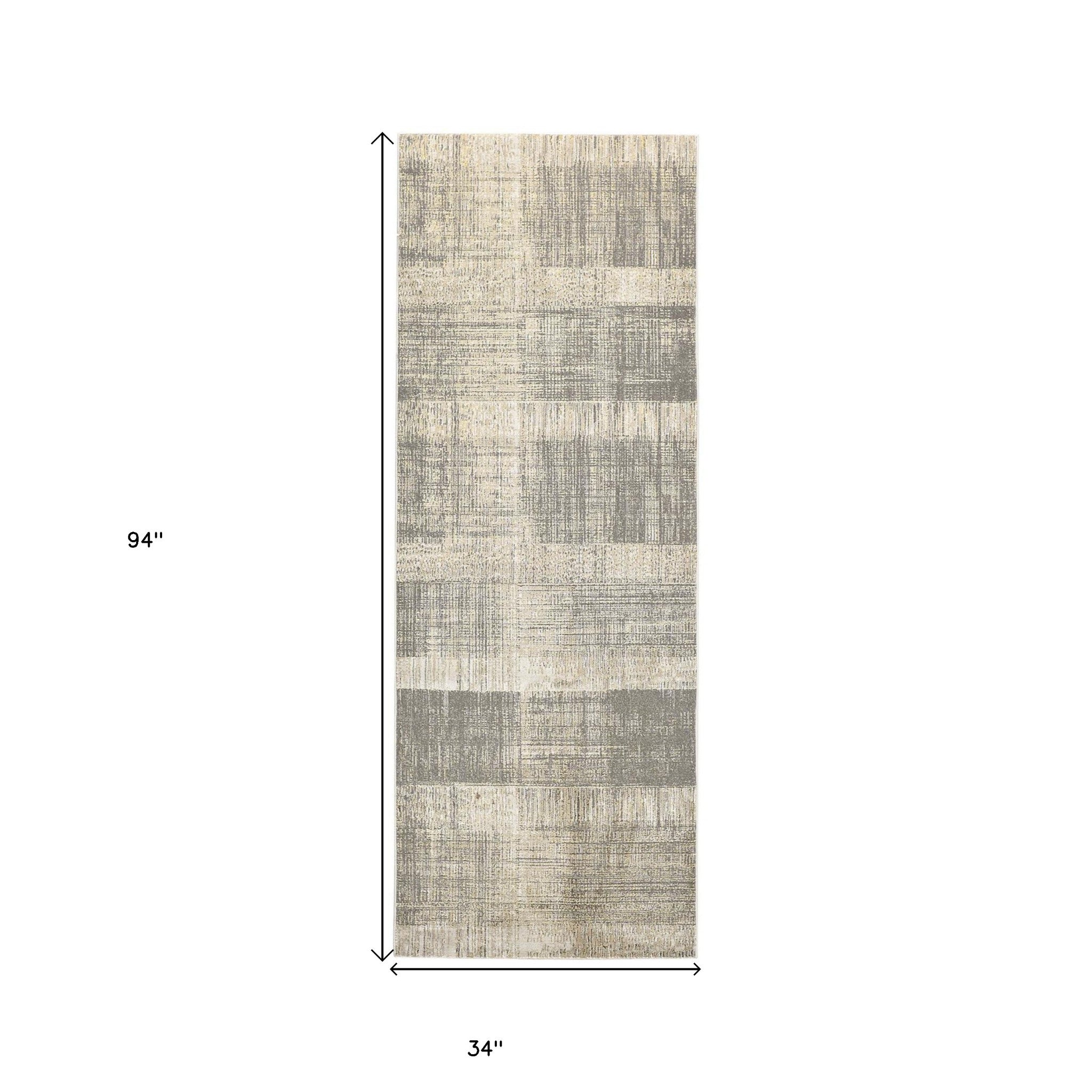 8' Gray and Ivory Abstract Runner Rug