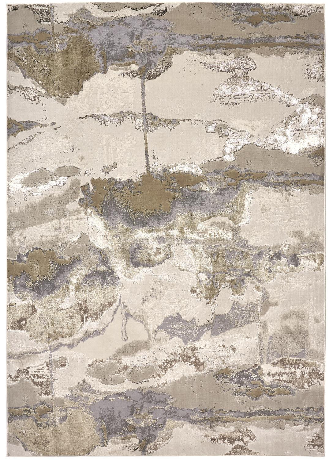 4' X 6' Gray Ivory And Gold Abstract Area Rug