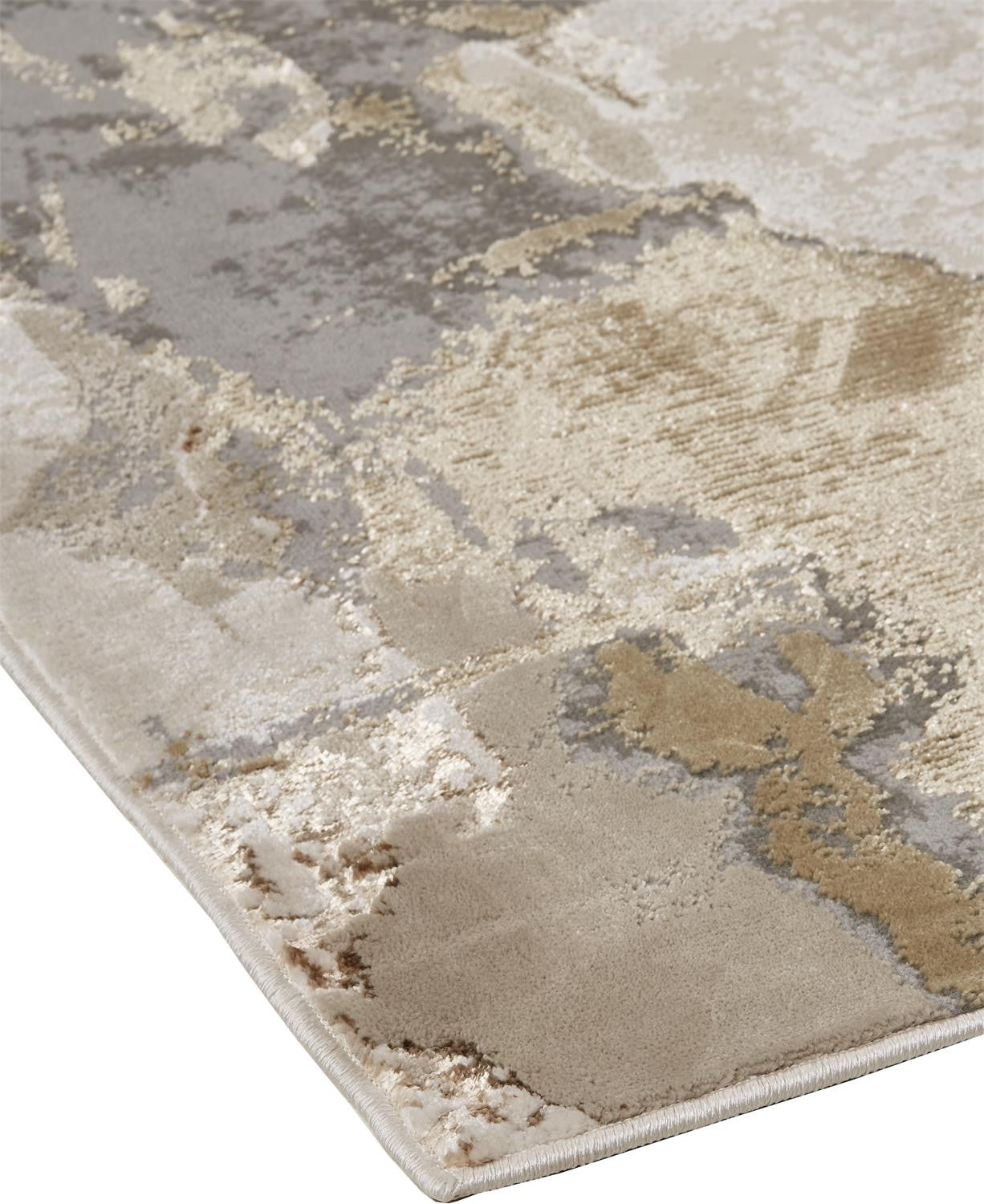 5' X 8' Gray Ivory And Gold Abstract Stain Resistant Area Rug