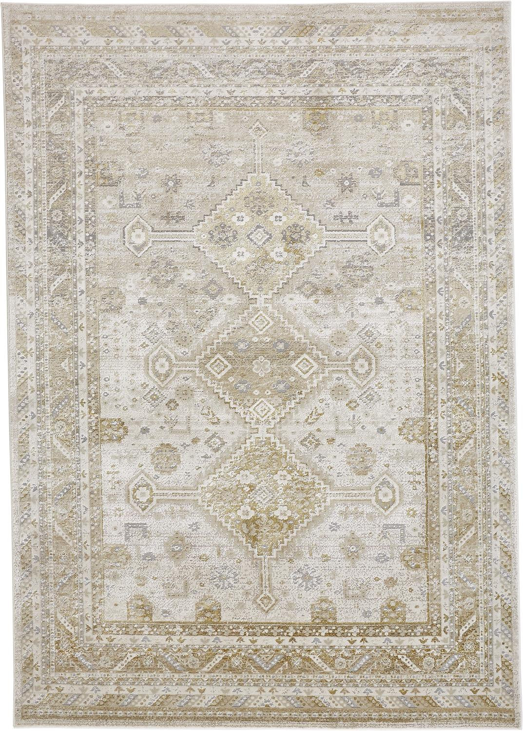 4' X 6' Gold And Ivory Floral Area Rug