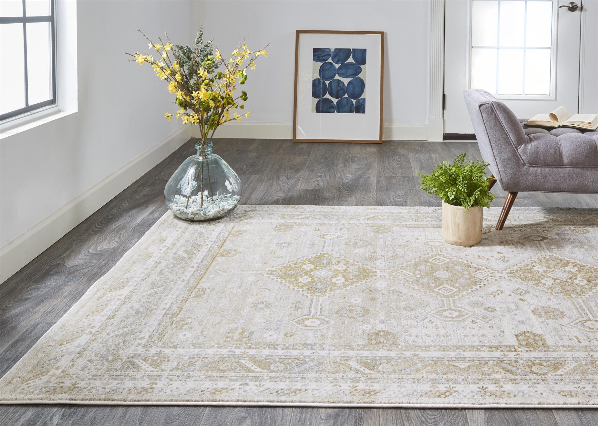 4' X 6' Gold And Ivory Floral Area Rug