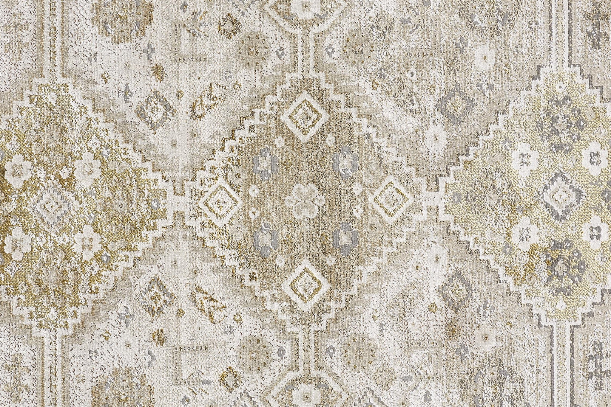 4' X 6' Gold And Ivory Floral Area Rug