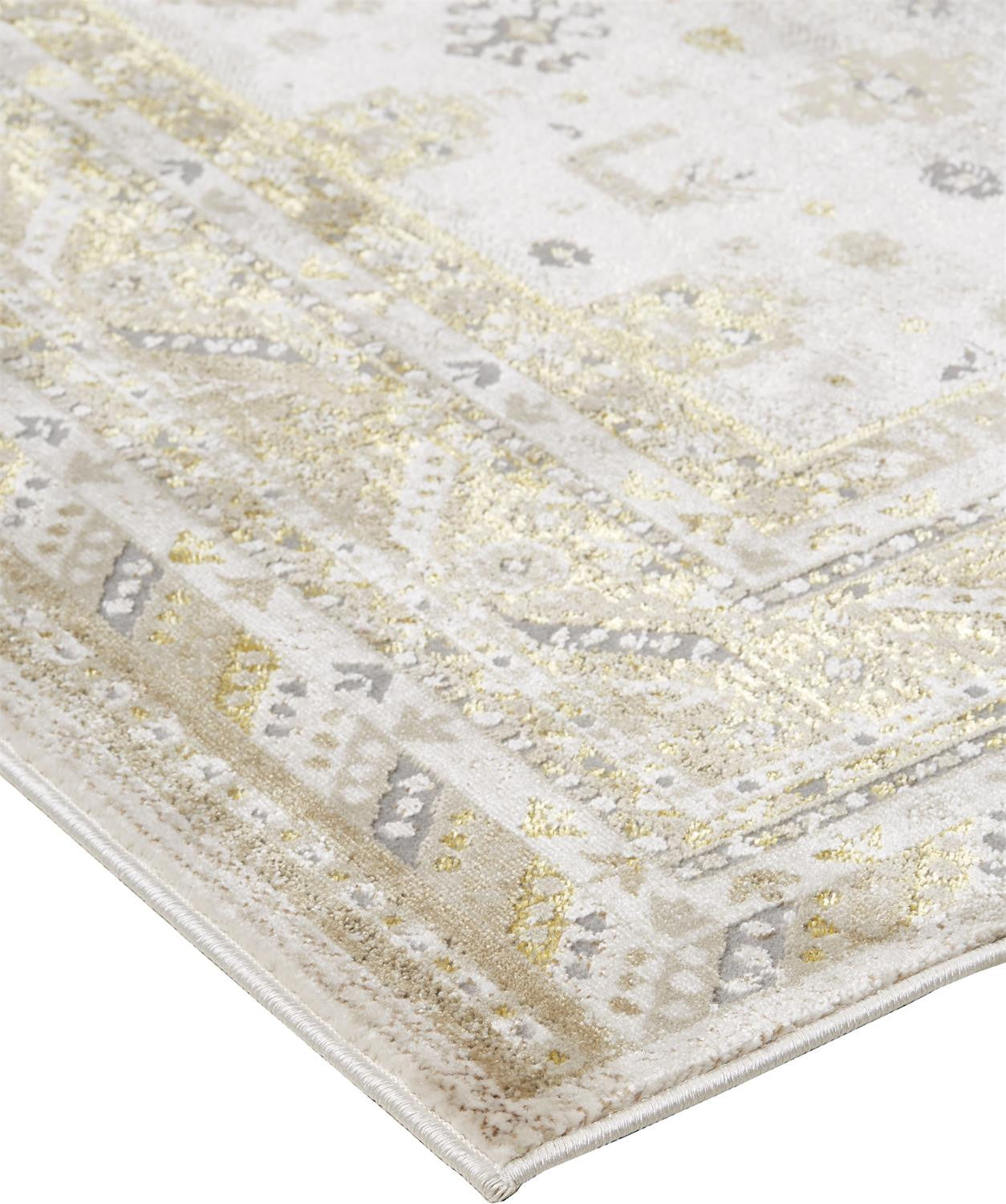 5' X 8' Gold And Ivory Floral Stain Resistant Area Rug