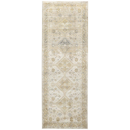 8' Gold and Ivory Floral Runner Rug