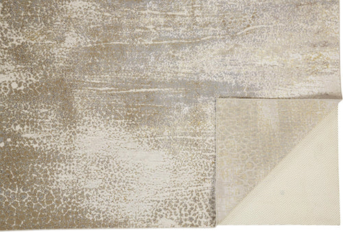 5' X 8' Ivory Gray And Gold Abstract Stain Resistant Area Rug