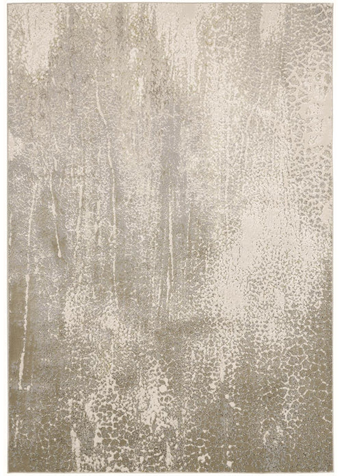 7' X 10' Ivory Gray And Gold Abstract Stain Resistant Area Rug