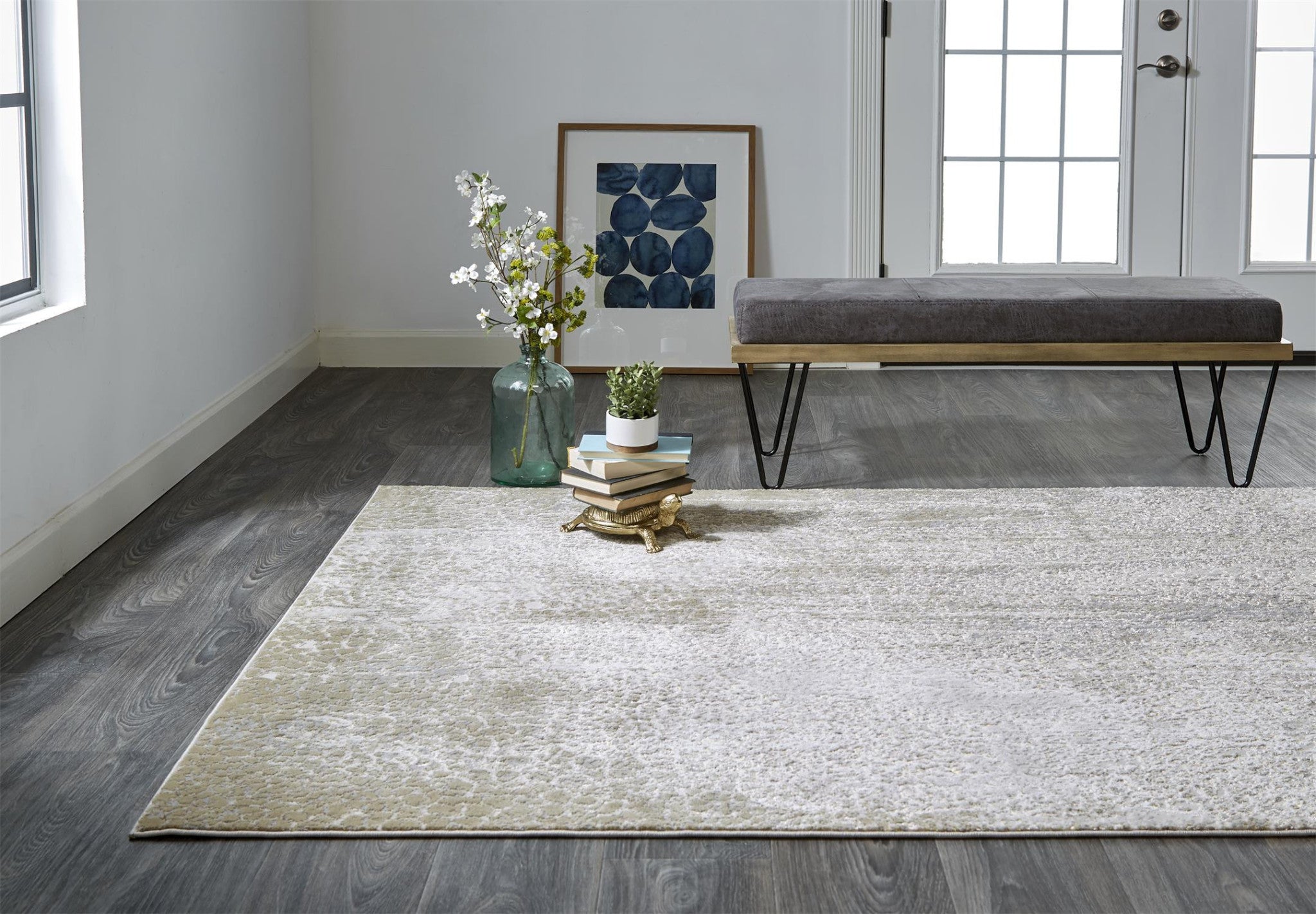 12' X 15' Ivory Gray And Gold Abstract Area Rug