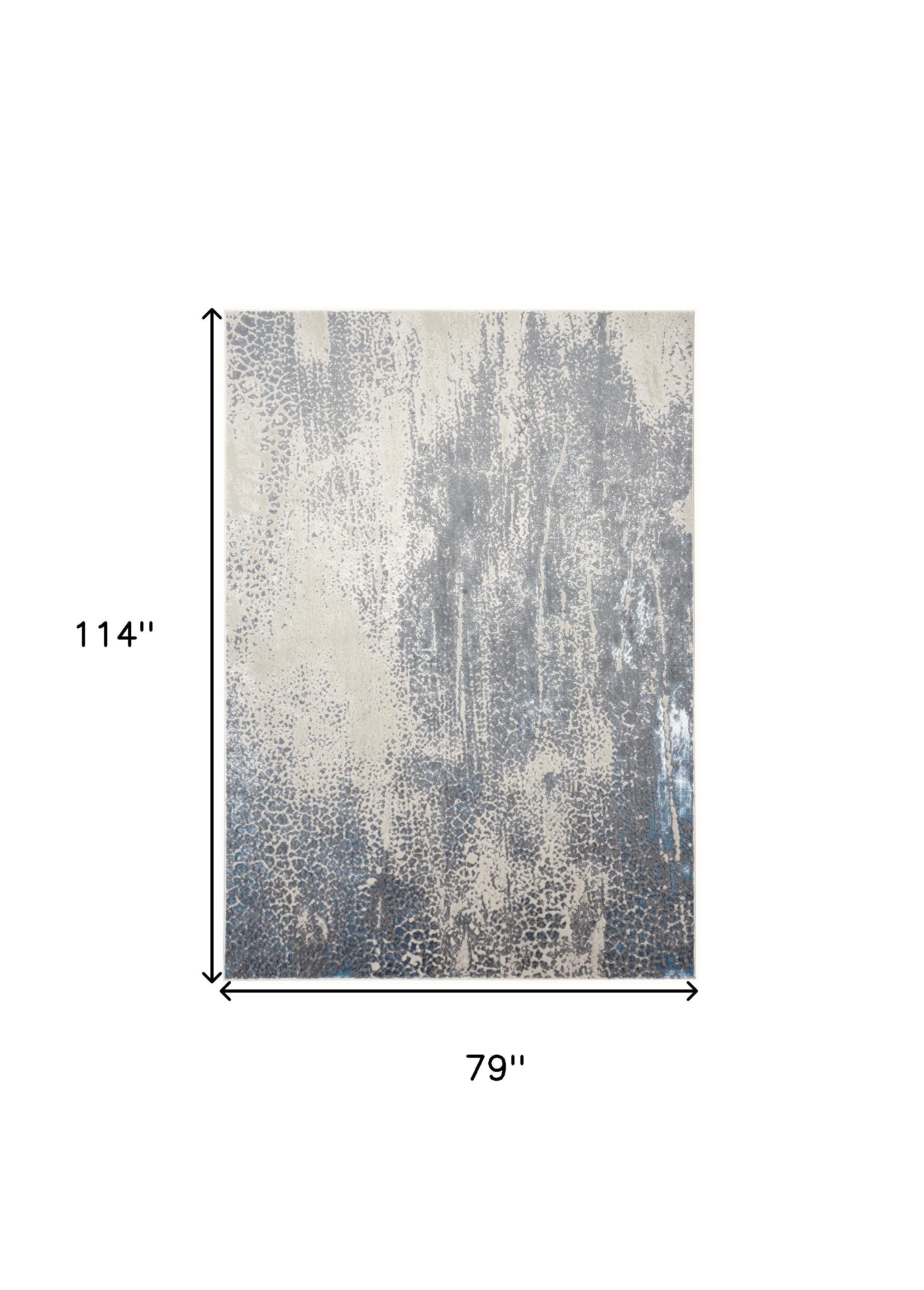 7' X 10' Gray Blue And Ivory Abstract Stain Resistant Area Rug