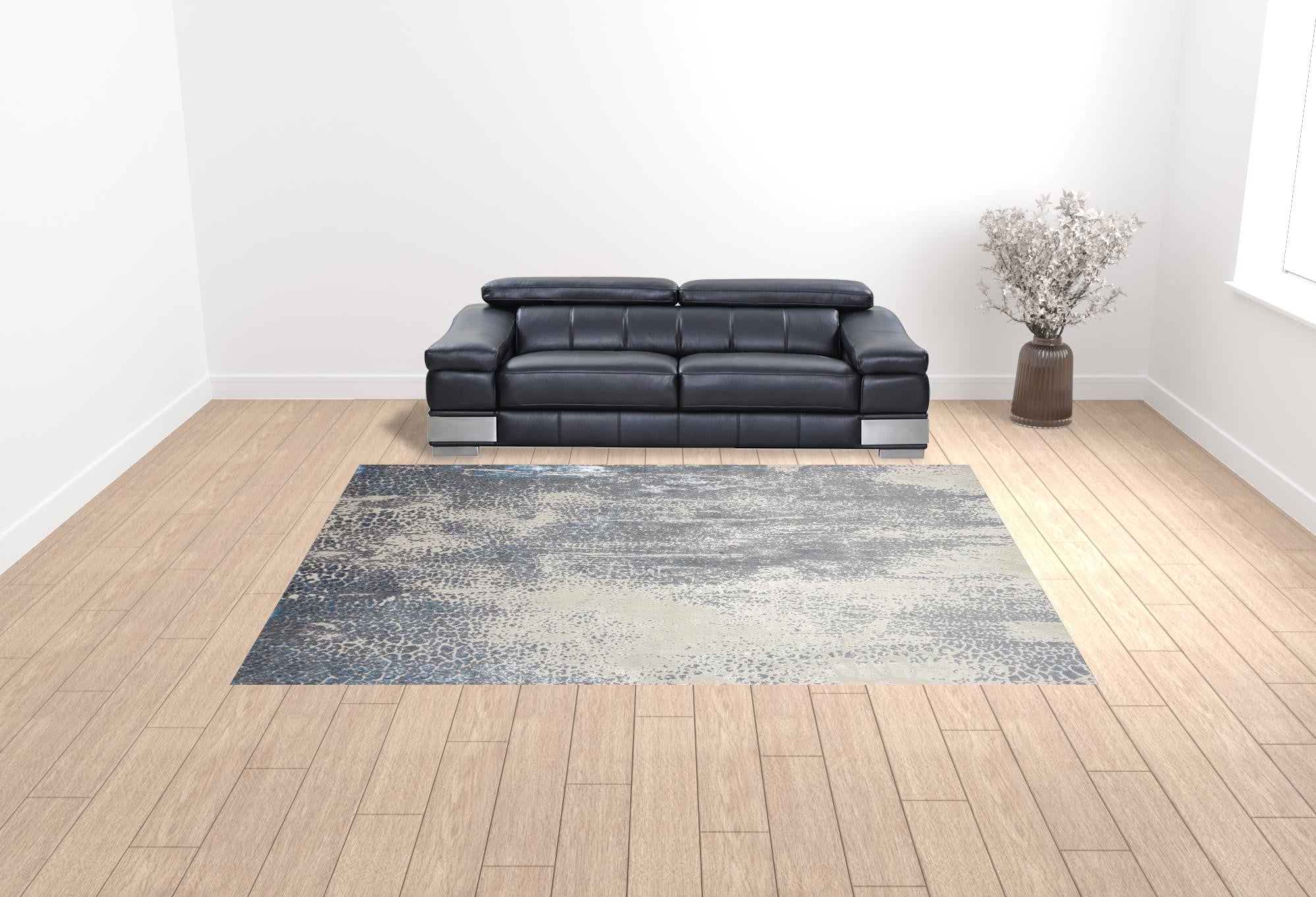 10' X 13' Gray Blue And Ivory Abstract Stain Resistant Area Rug