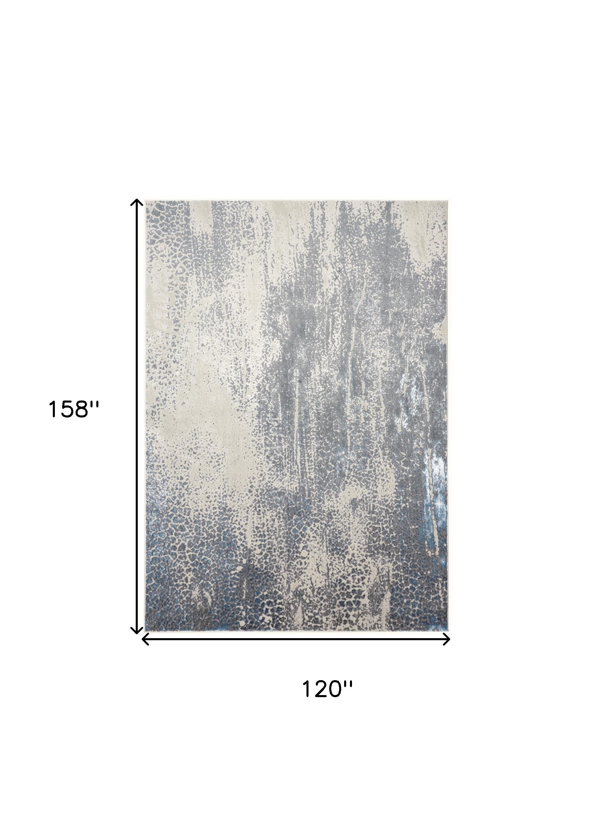 10' X 13' Gray Blue And Ivory Abstract Stain Resistant Area Rug