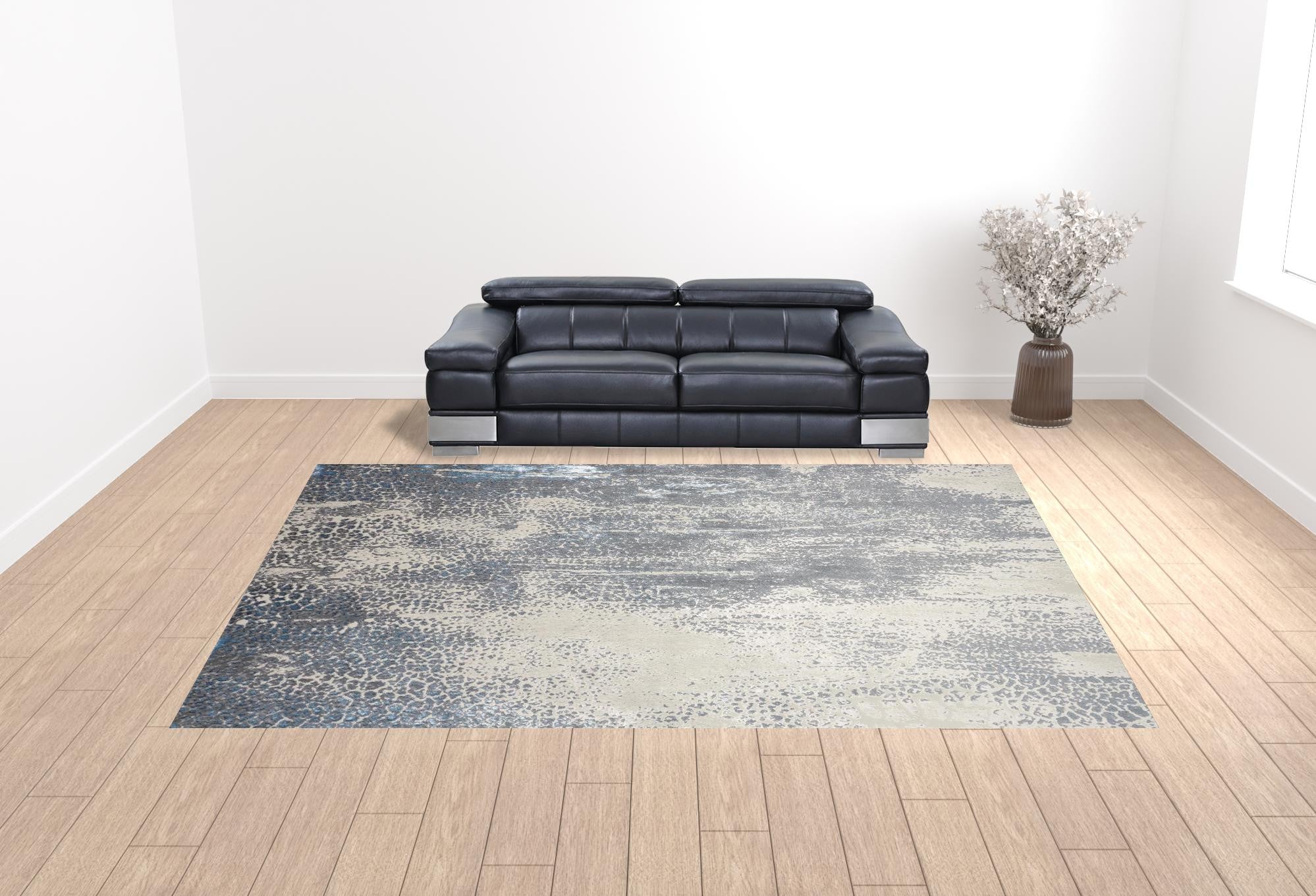 12' X 15' Gray Blue And Ivory Abstract Stain Resistant Area Rug