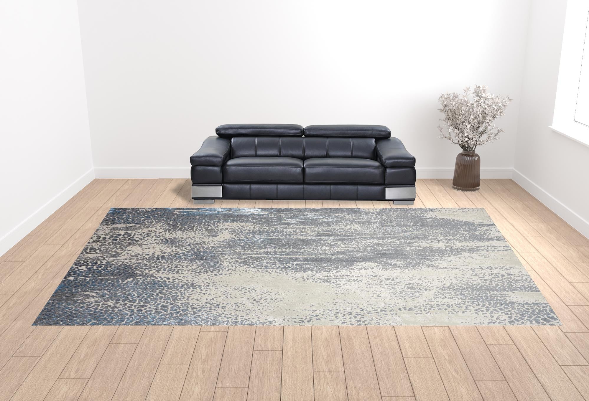 12' X 18' Gray Blue And Ivory Abstract Area Rug