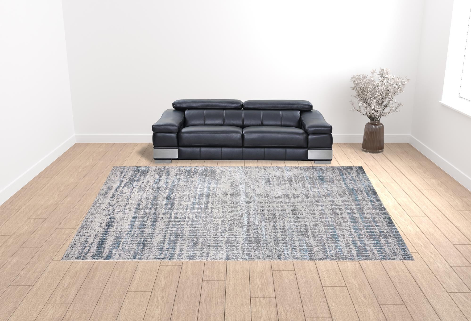 12' X 15' Blue Gray And Ivory Abstract Stain Resistant Area Rug