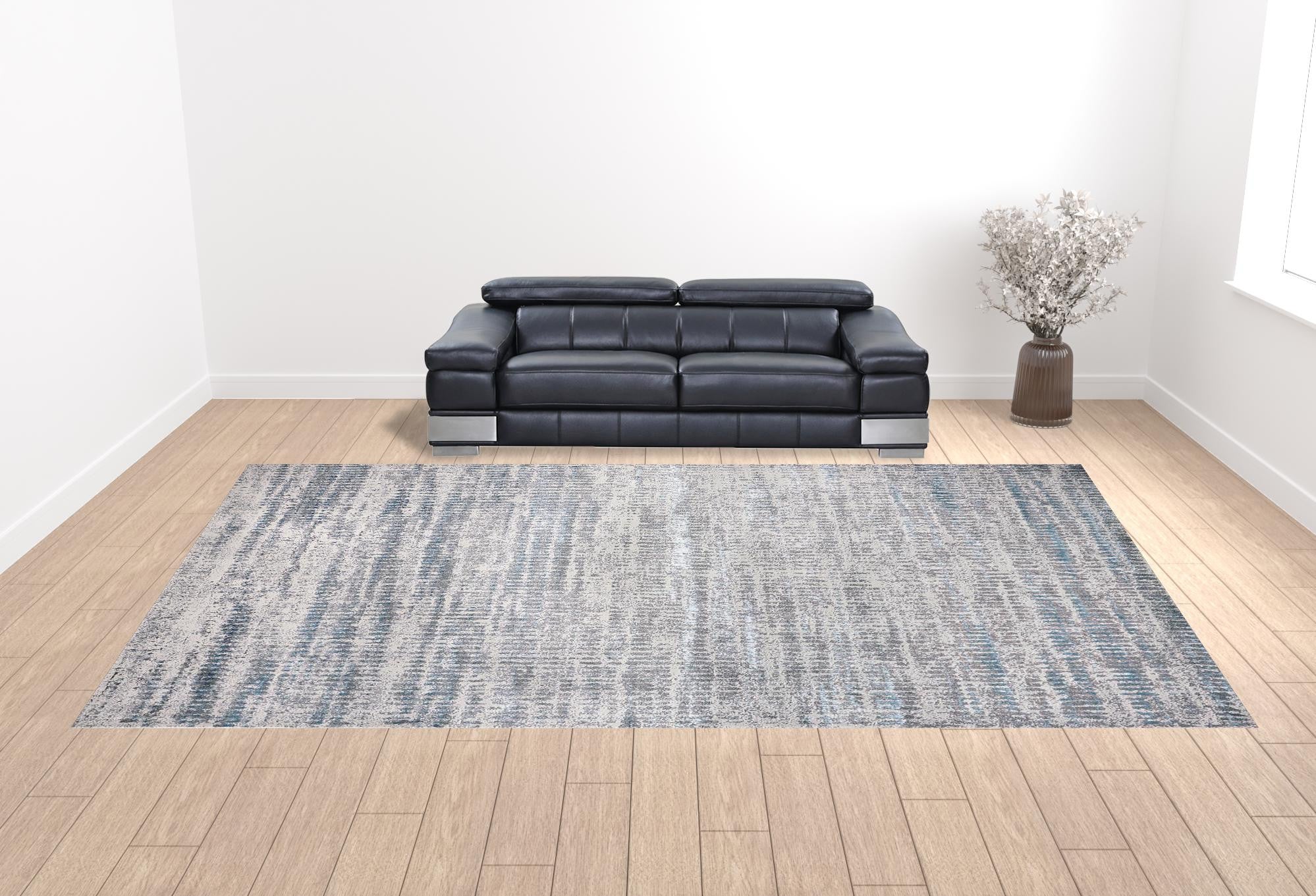 12' X 18' Blue Gray And Ivory Abstract Area Rug