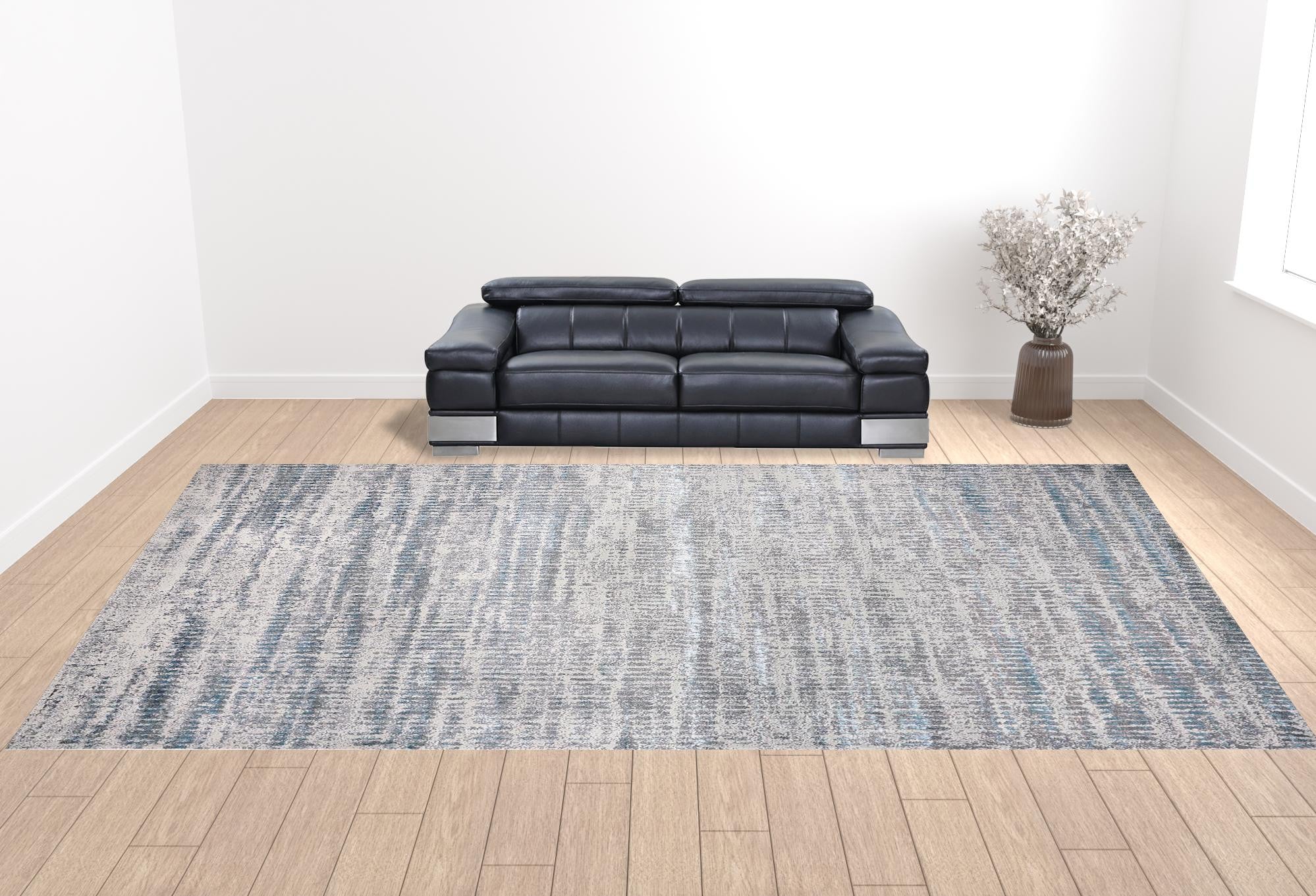 Blue Gray And Ivory Abstract Area Rug