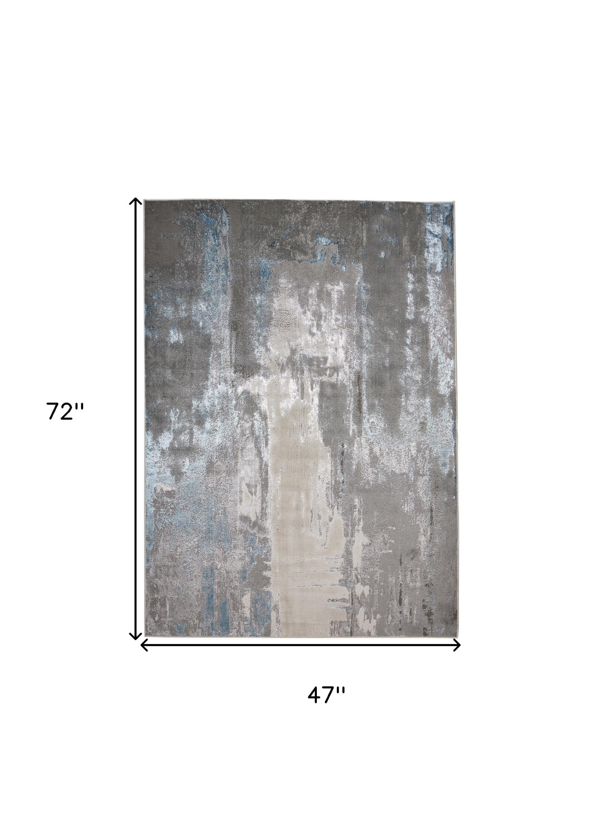 4' X 6' Gray Ivory And Blue Abstract Area Rug