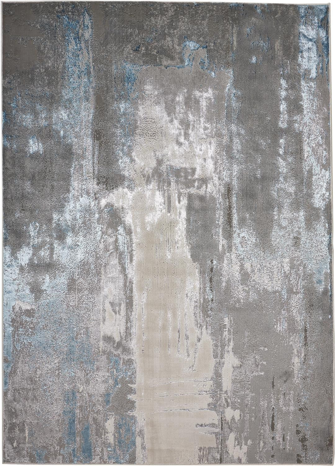 7' X 10' Gray Ivory And Blue Abstract Stain Resistant Area Rug