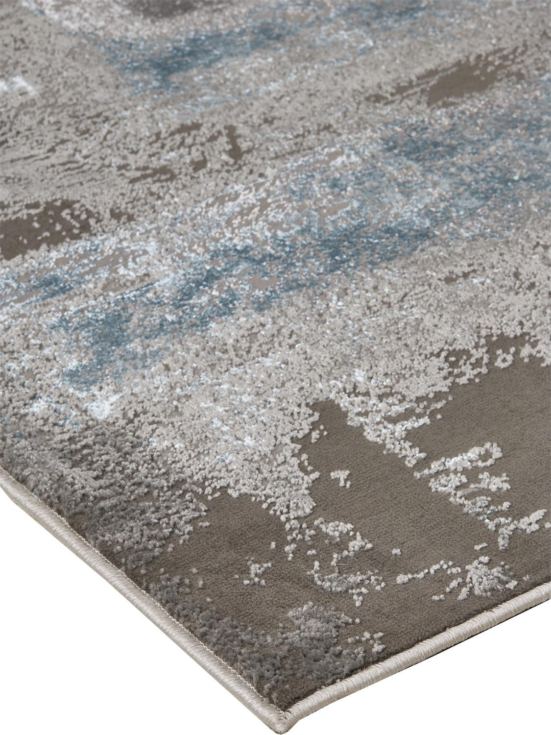 7' X 10' Gray Ivory And Blue Abstract Stain Resistant Area Rug