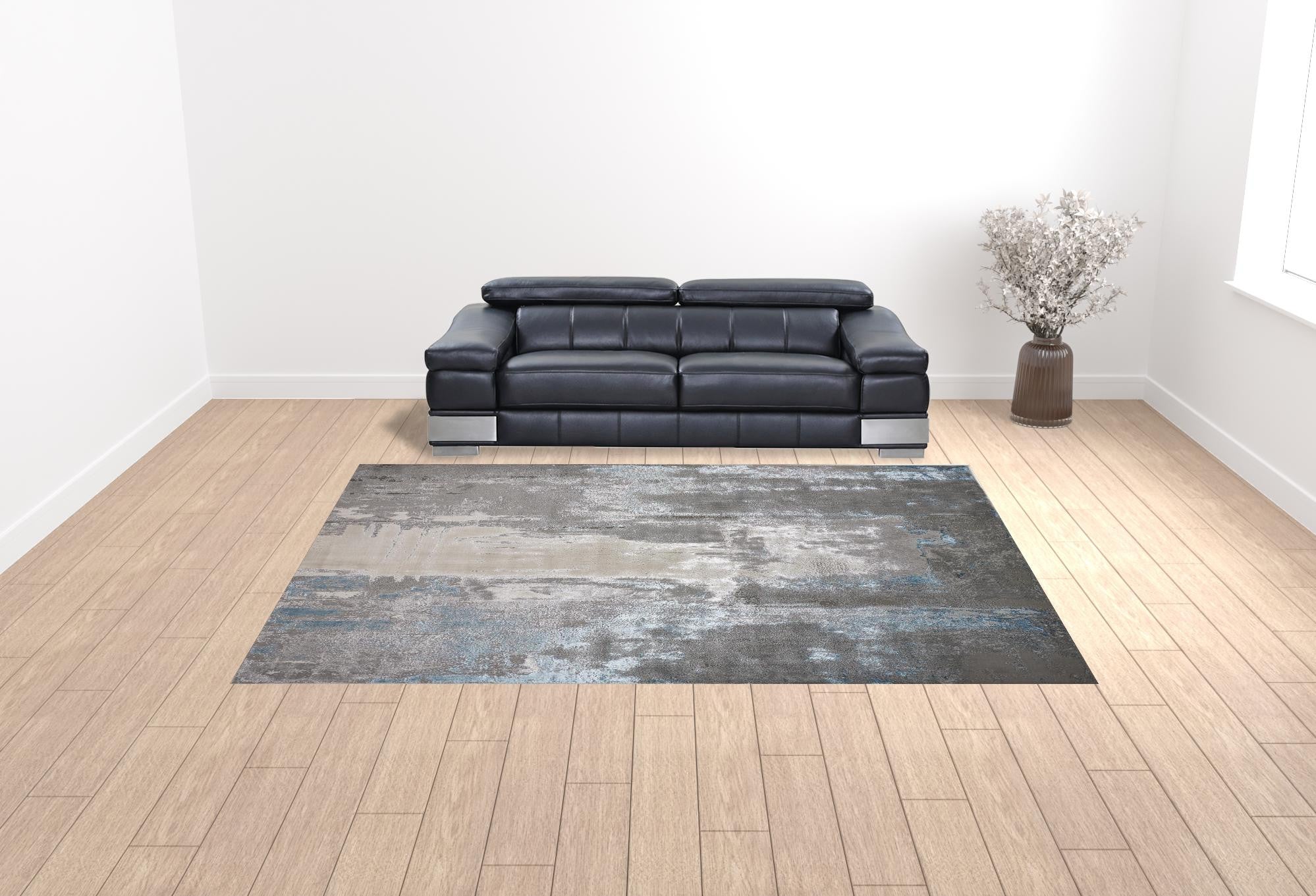 10' X 13' Gray Ivory And Blue Abstract Stain Resistant Area Rug