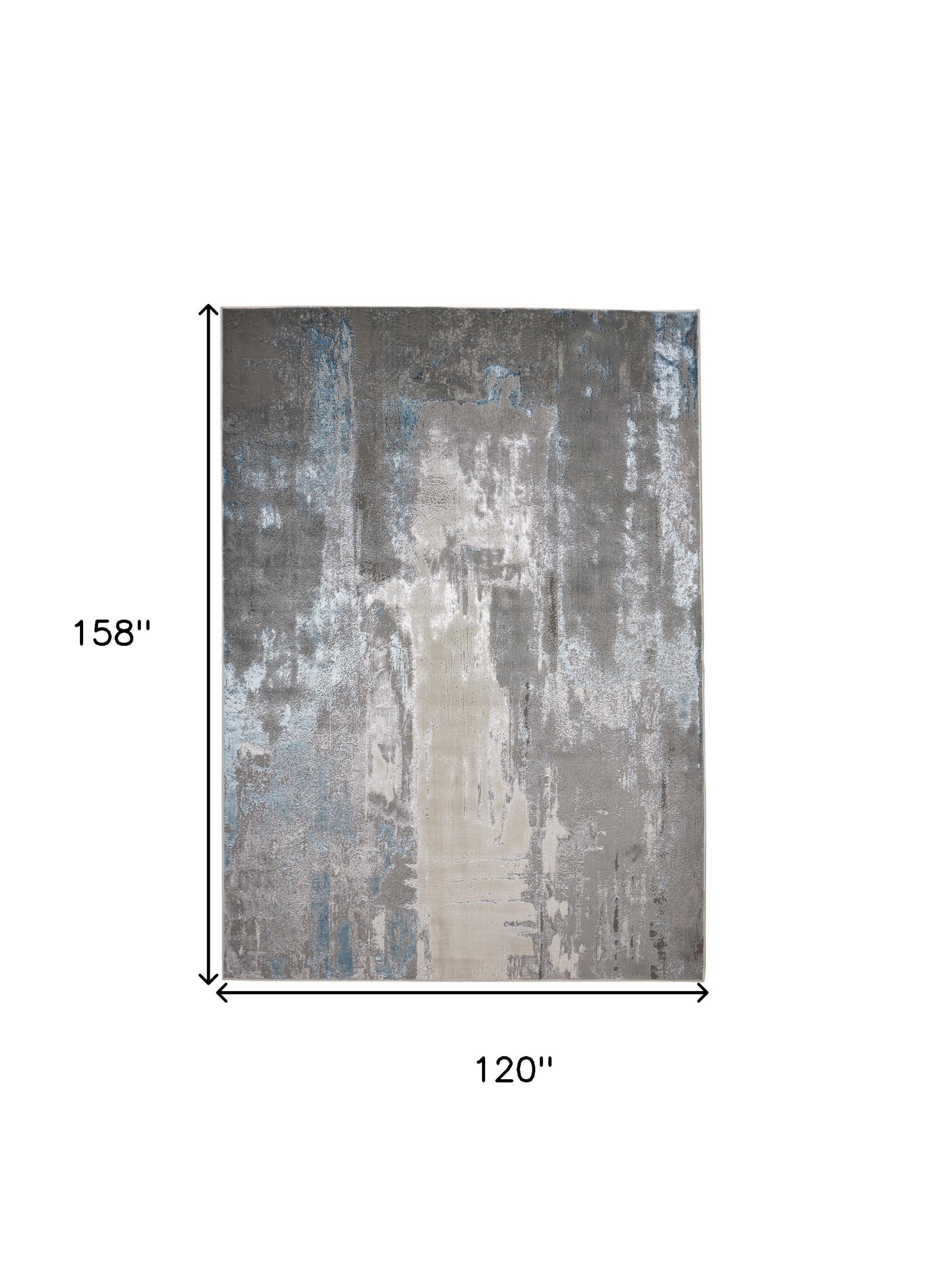 10' X 13' Gray Ivory And Blue Abstract Stain Resistant Area Rug