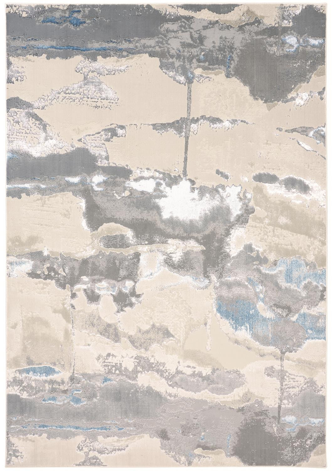 5' X 8' Ivory Gray And Blue Abstract Stain Resistant Area Rug