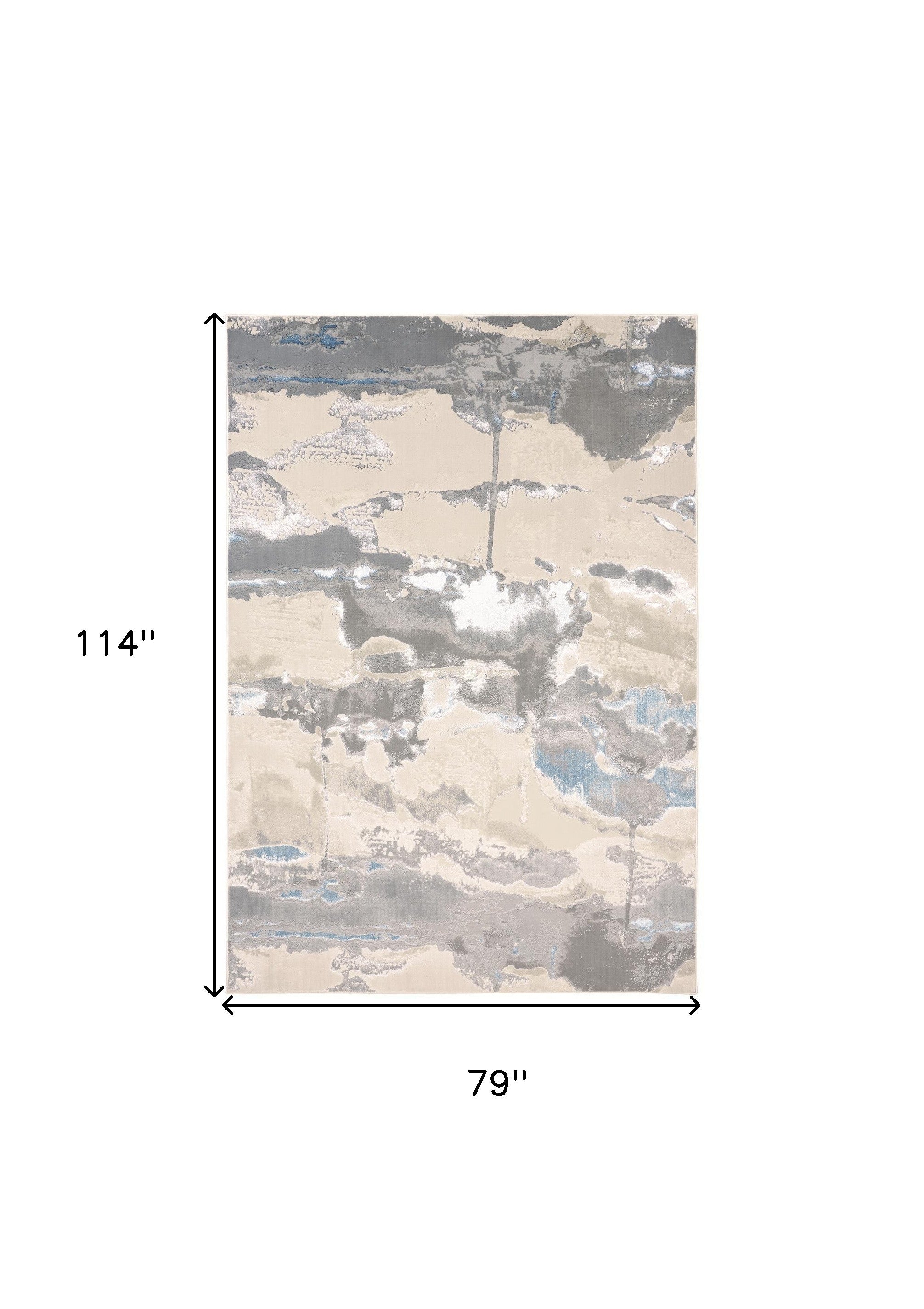 7' X 10' Ivory Gray And Blue Abstract Stain Resistant Area Rug