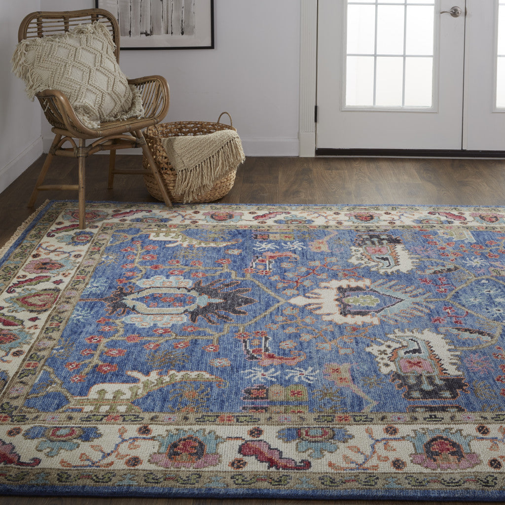 2' X 3' Blue And Red Wool Floral Hand Knotted Stain Resistant Area Rug