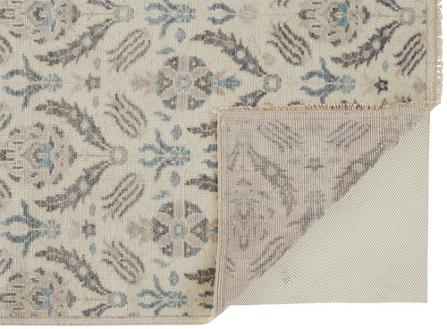 12' X 15' Ivory Gray And Blue Wool Floral Hand Knotted Stain Resistant Area Rug