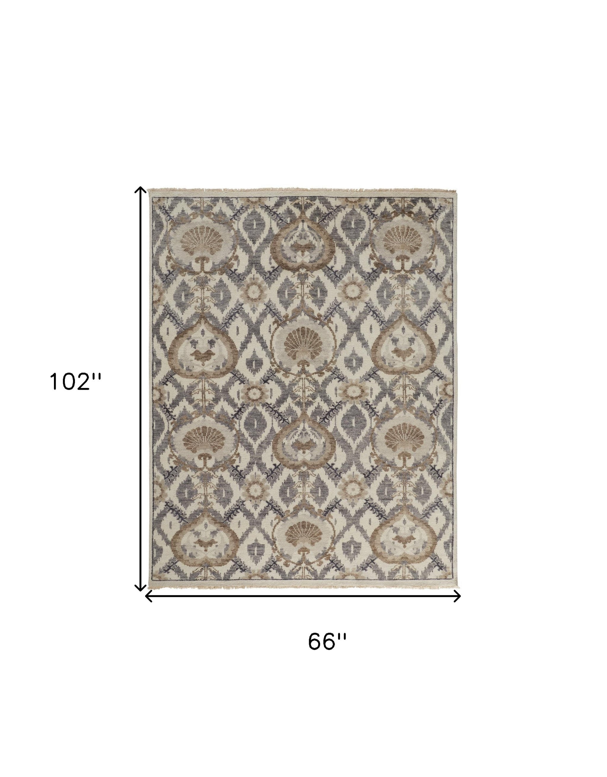 5' X 8' Ivory Gray And Taupe Wool Floral Hand Knotted Stain Resistant Area Rug