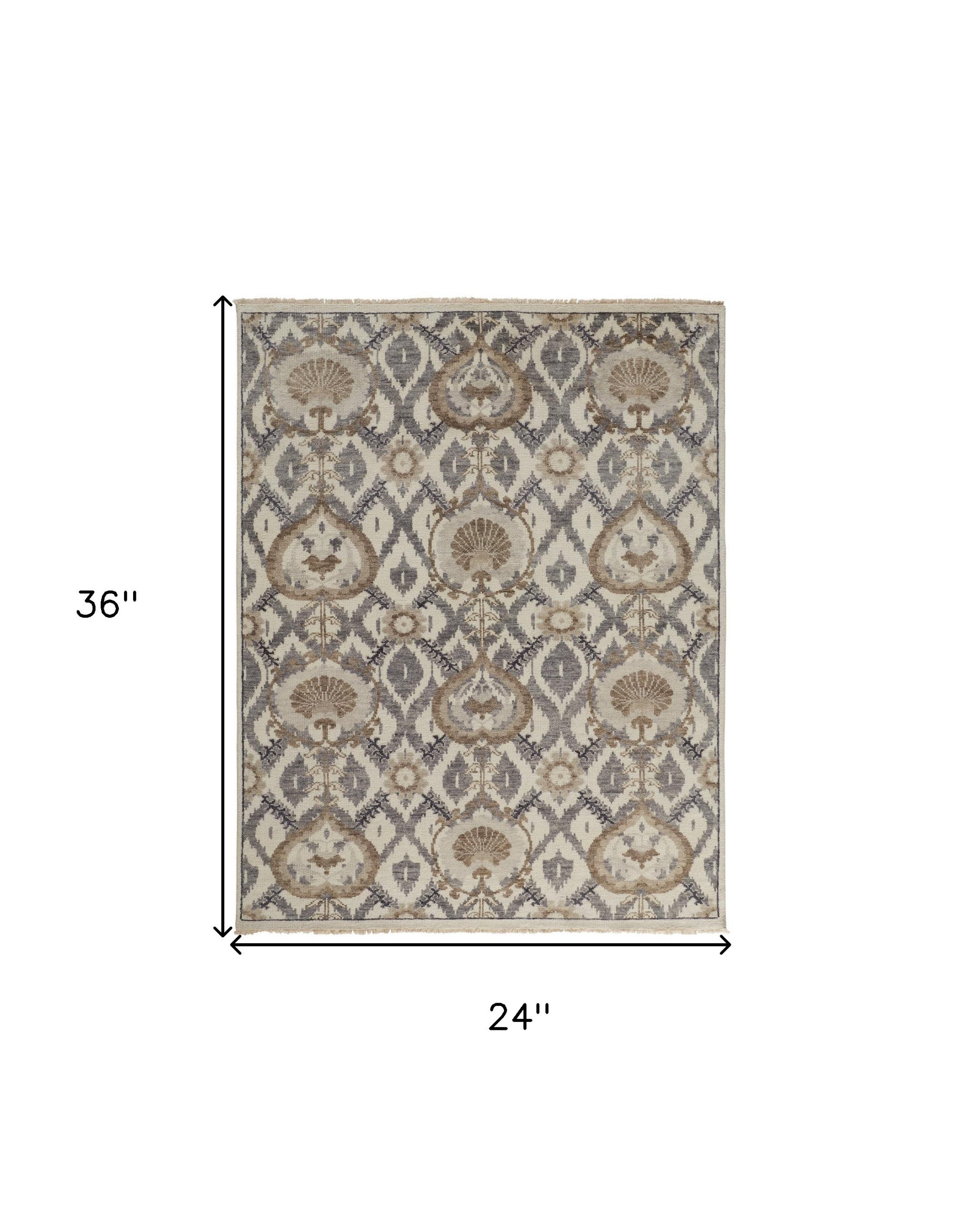 2' X 3' Ivory Gray And Taupe Wool Floral Hand Knotted Stain Resistant Area Rug