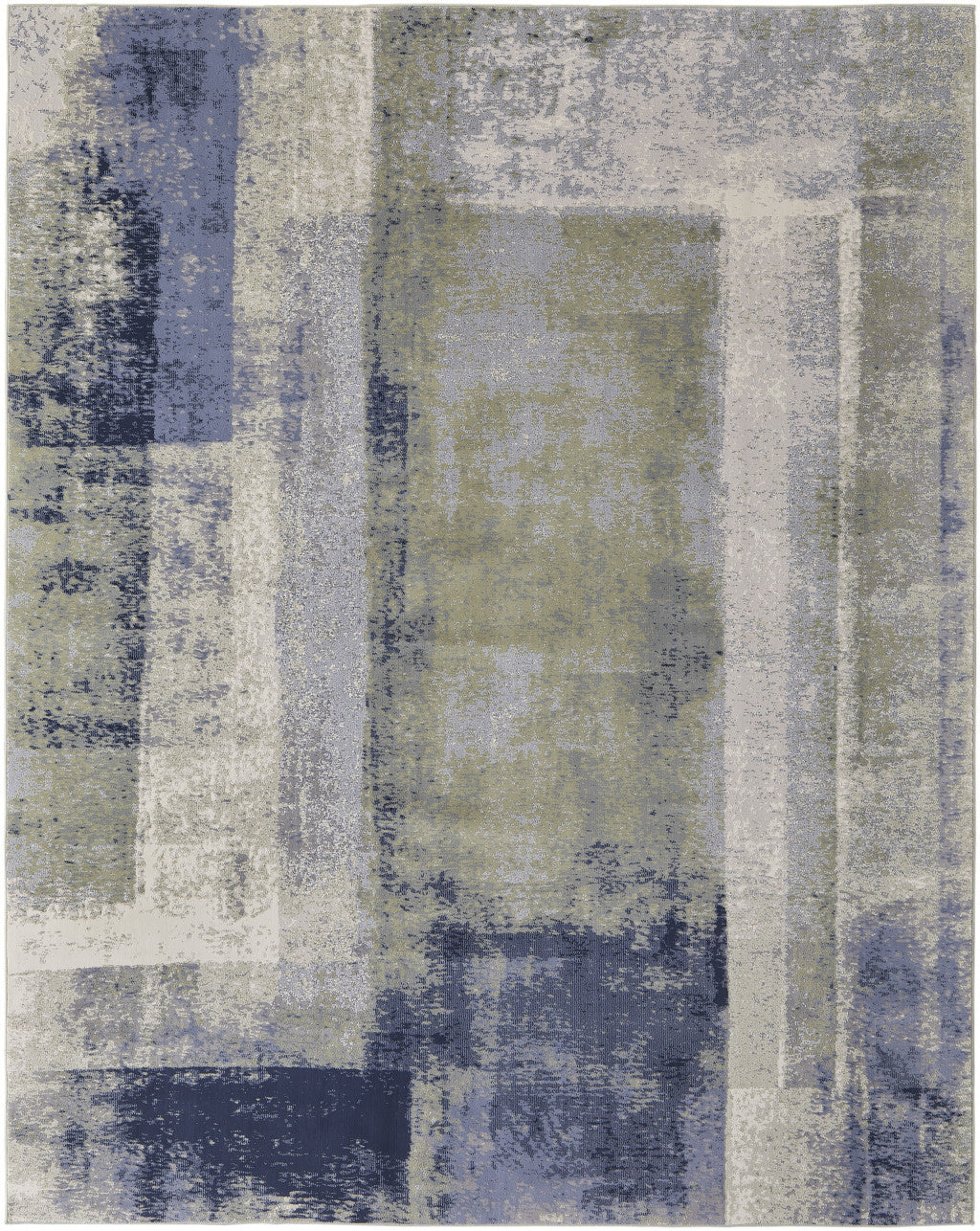 5' X 8' Blue Green And Ivory Abstract Power Loom Distressed Area Rug