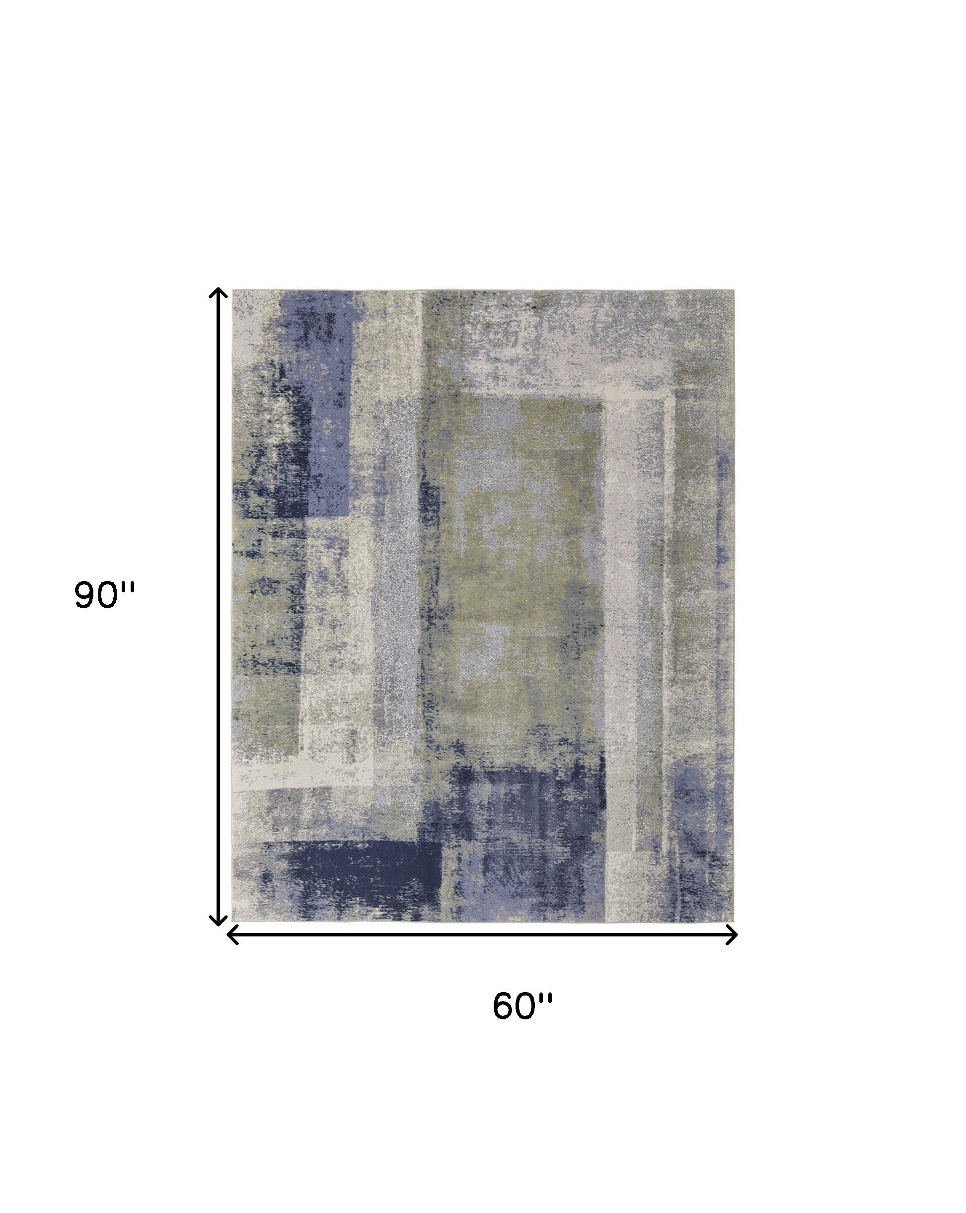 5' X 8' Blue Green And Ivory Abstract Power Loom Distressed Area Rug