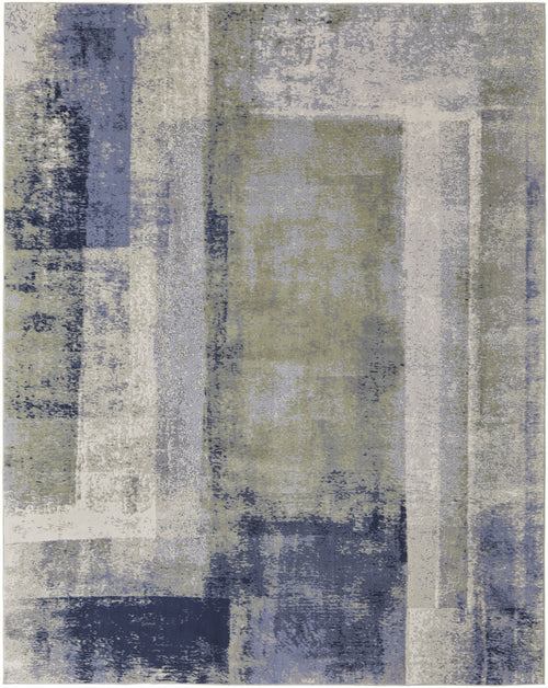 2' X 3' Blue Green And Ivory Abstract Power Loom Distressed Area Rug