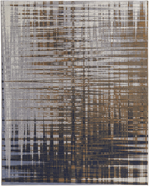 9' X 12' Blue Orange And Gray Abstract Power Loom Area Rug