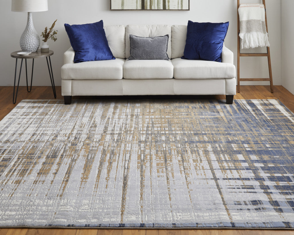 9' X 12' Blue Orange And Gray Abstract Power Loom Area Rug