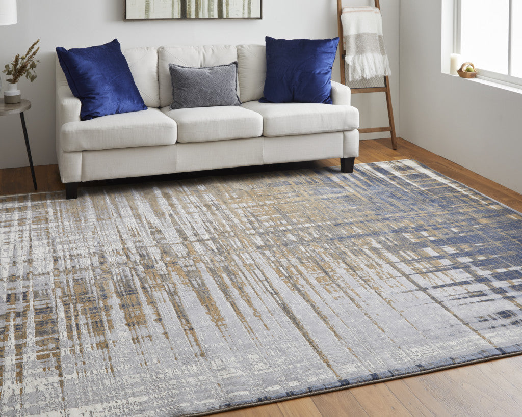 10' X 13' Blue Orange And Gray Abstract Power Loom Area Rug