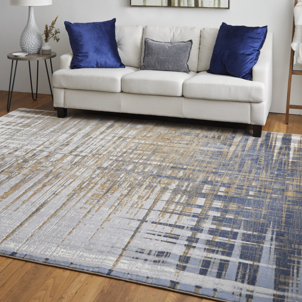 10' X 13' Blue Orange And Gray Abstract Power Loom Area Rug