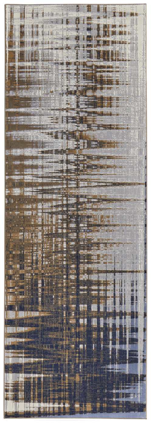 8' Blue Orange And Gray Abstract Power Loom Runner Rug