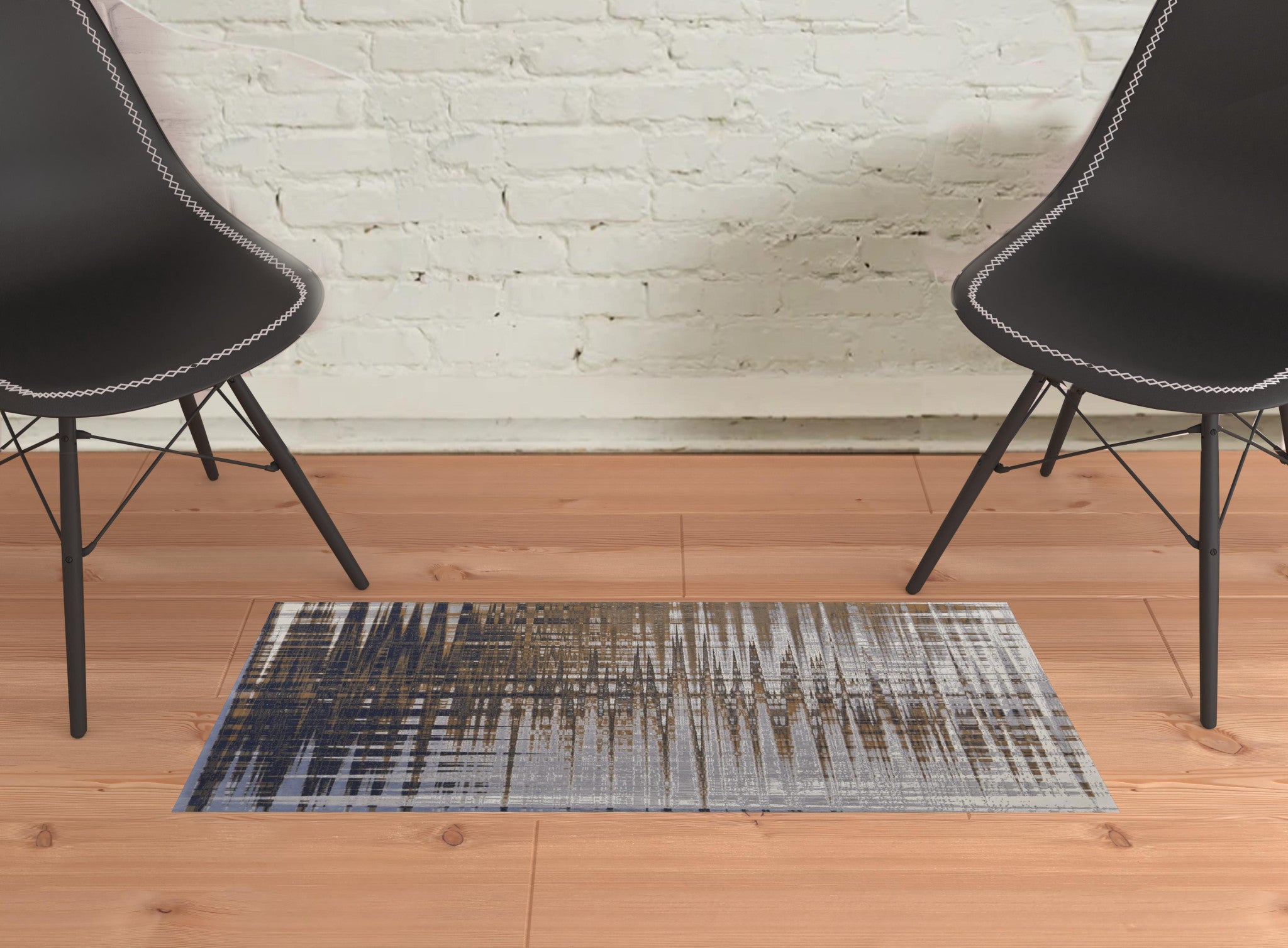 2' X 3' Blue Orange And Gray Abstract Power Loom Area Rug