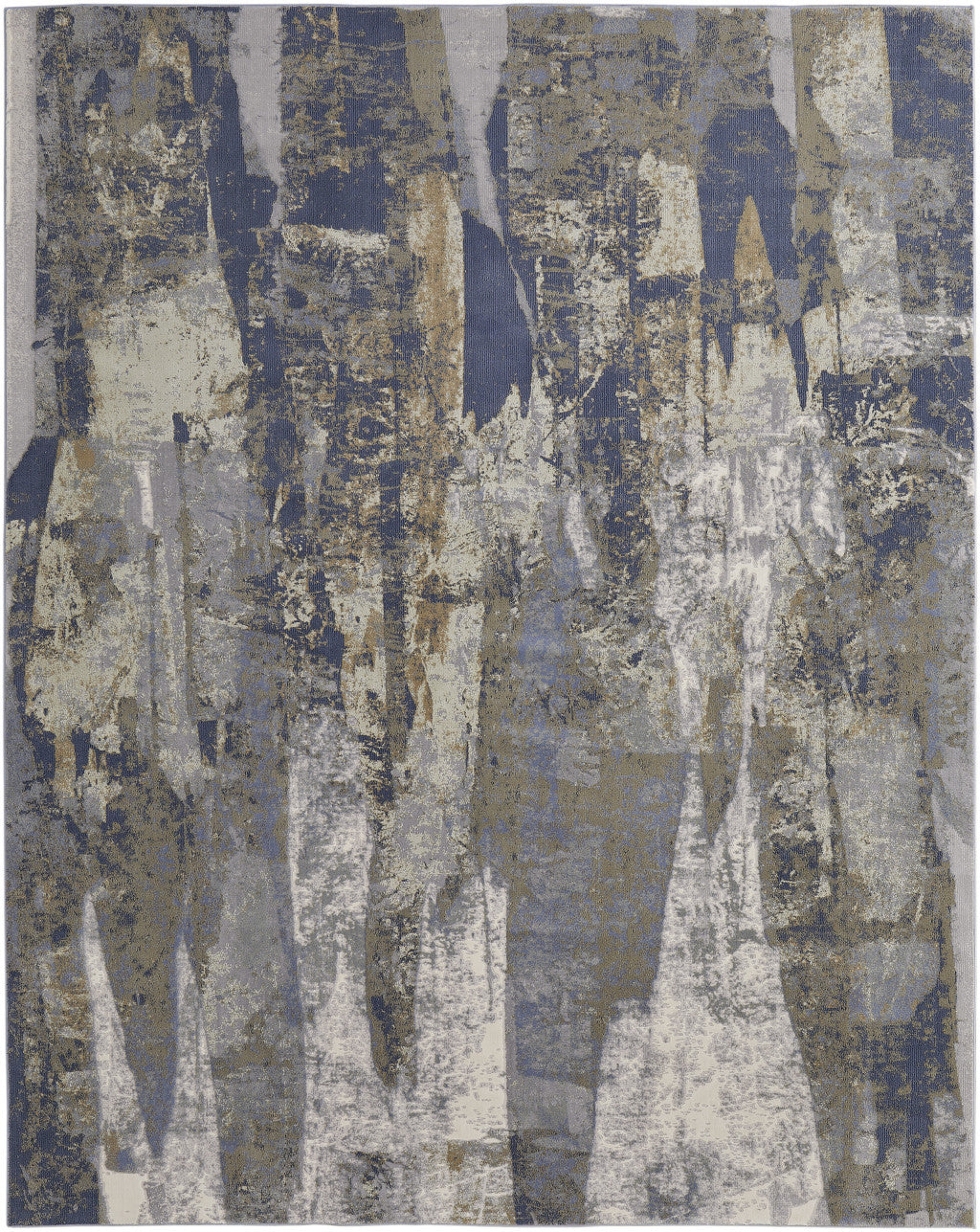 8' X 10' Blue Gray And Tan Abstract Power Loom Distressed Area Rug