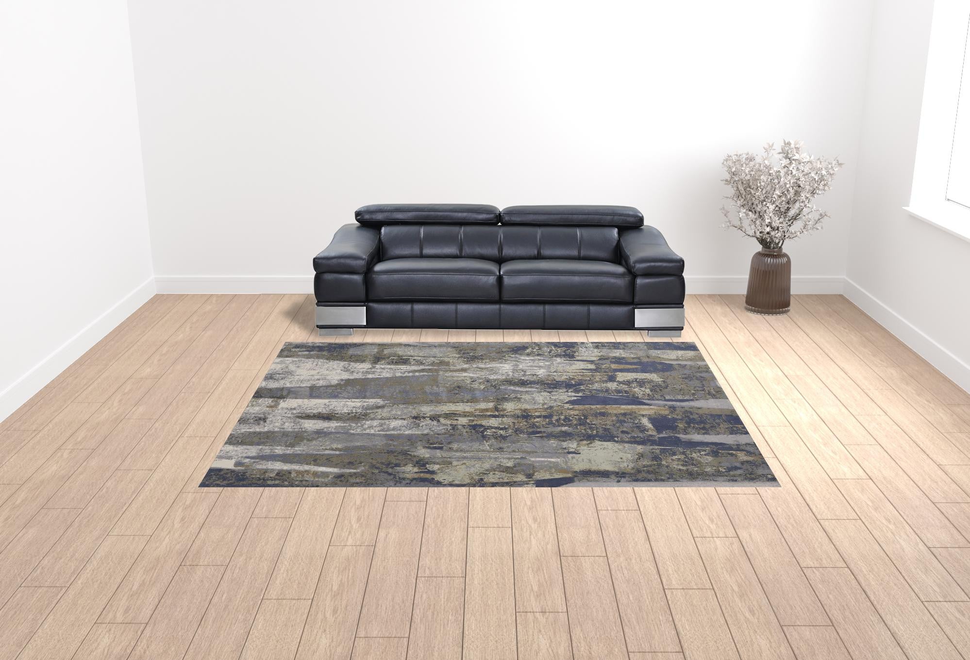 9' X 12' Blue Gray And Tan Abstract Power Loom Distressed Area Rug