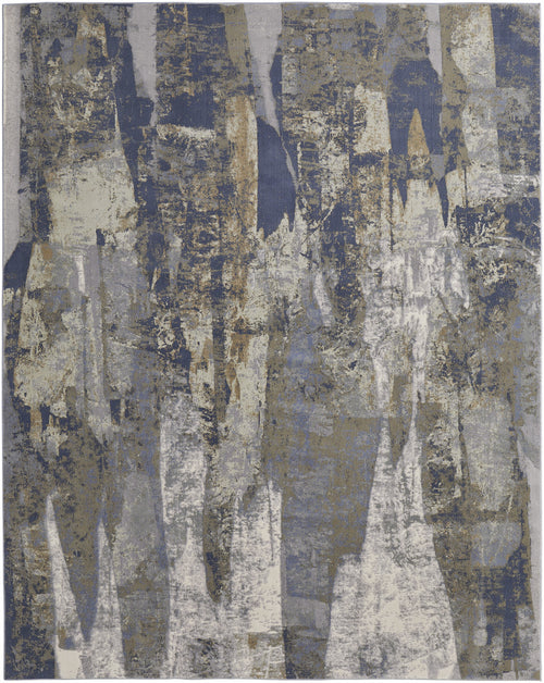 9' X 12' Blue Gray And Tan Abstract Power Loom Distressed Area Rug