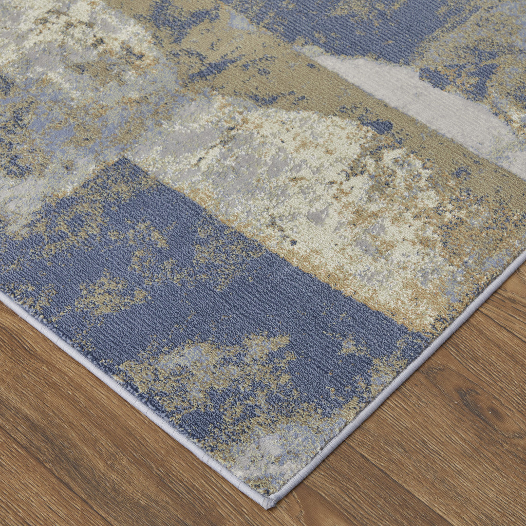 9' X 12' Blue Gray And Tan Abstract Power Loom Distressed Area Rug