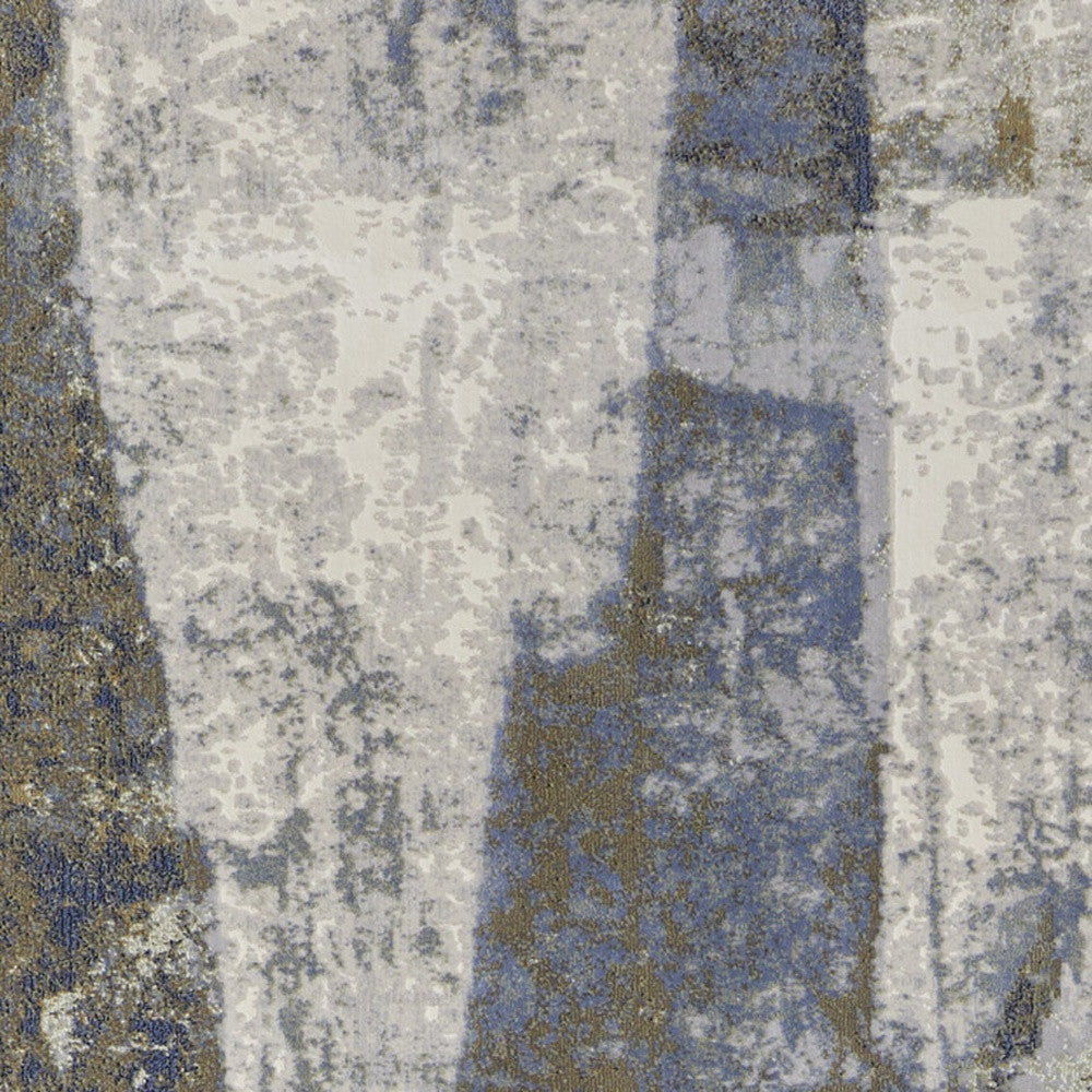 8' Blue Gray And Tan Abstract Power Loom Distressed Runner Rug