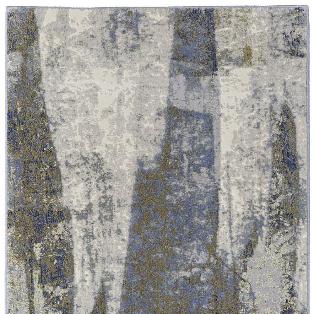 8' Blue Gray And Tan Abstract Power Loom Distressed Runner Rug