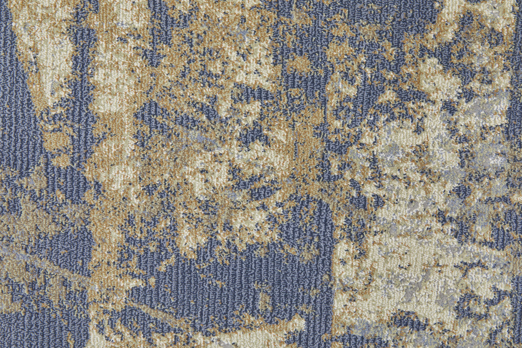 12' X 15' Blue Gray And Tan Abstract Power Loom Distressed Area Rug