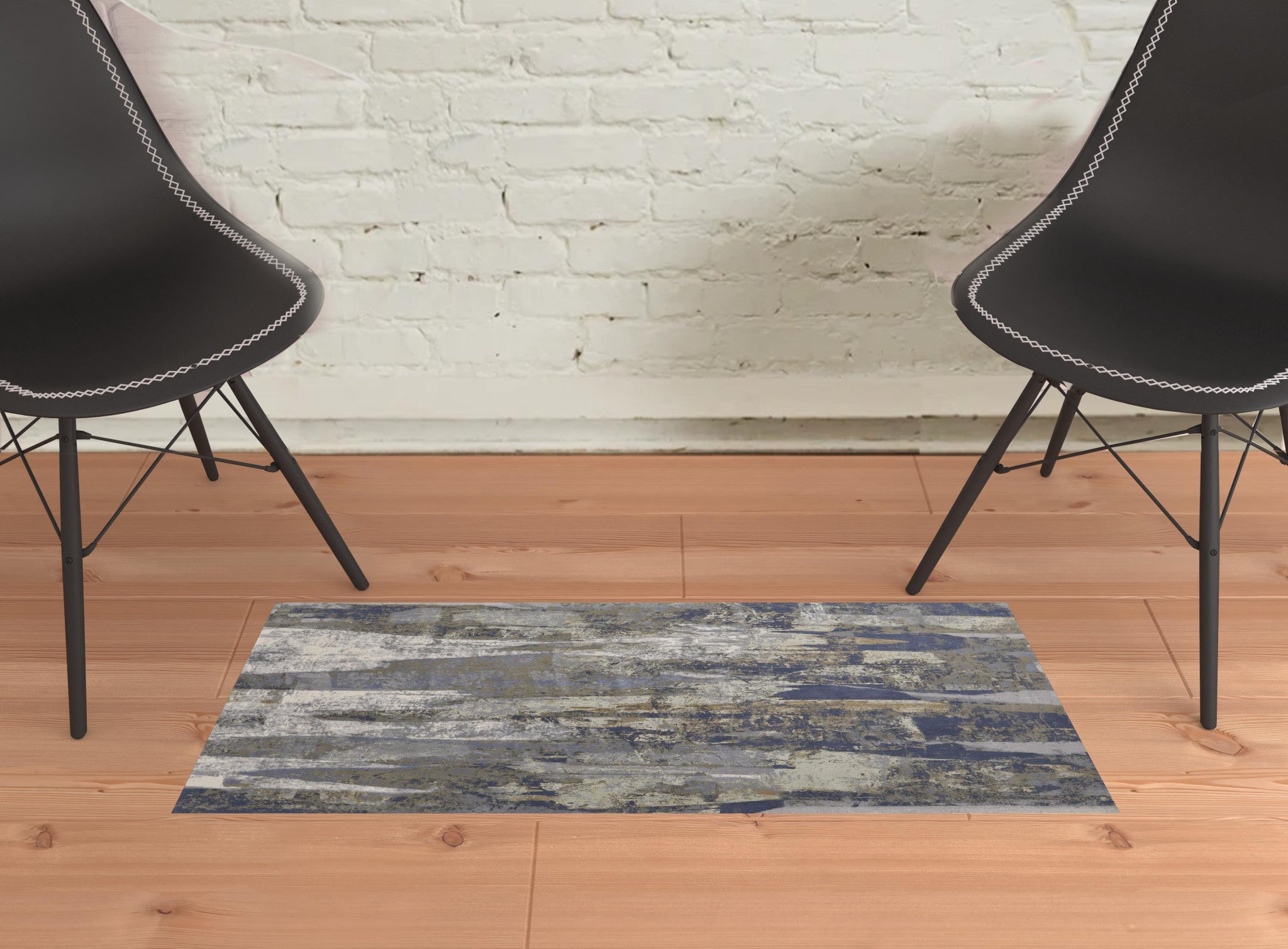 2' X 3' Blue Gray And Tan Abstract Power Loom Distressed Area Rug