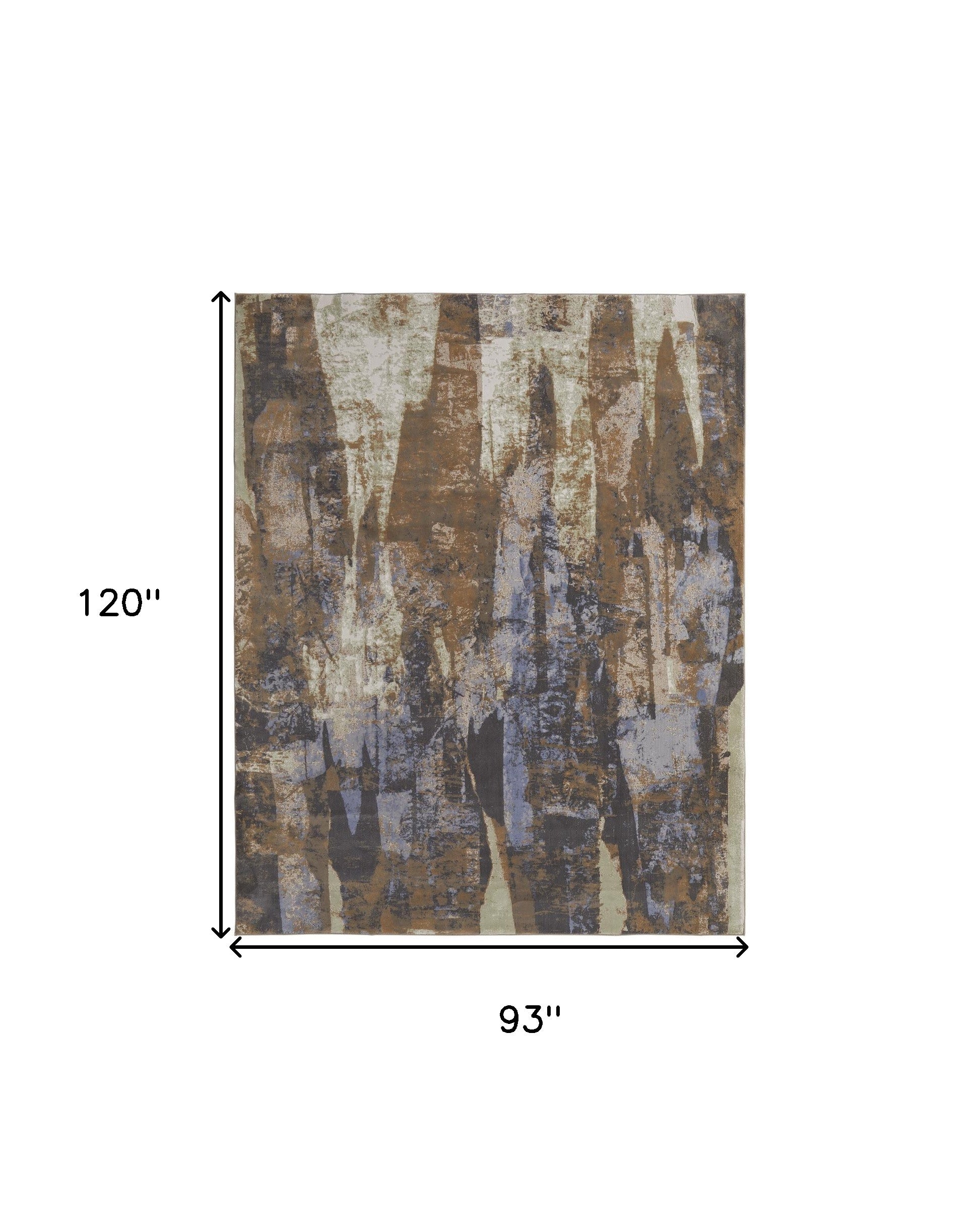 8' X 10' Brown Blue And Ivory Abstract Power Loom Distressed Area Rug