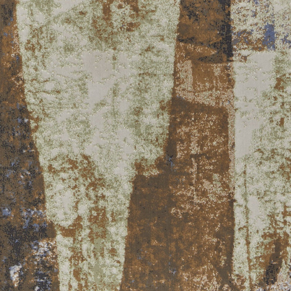 8' Brown Blue And Ivory Abstract Power Loom Distressed Runner Rug